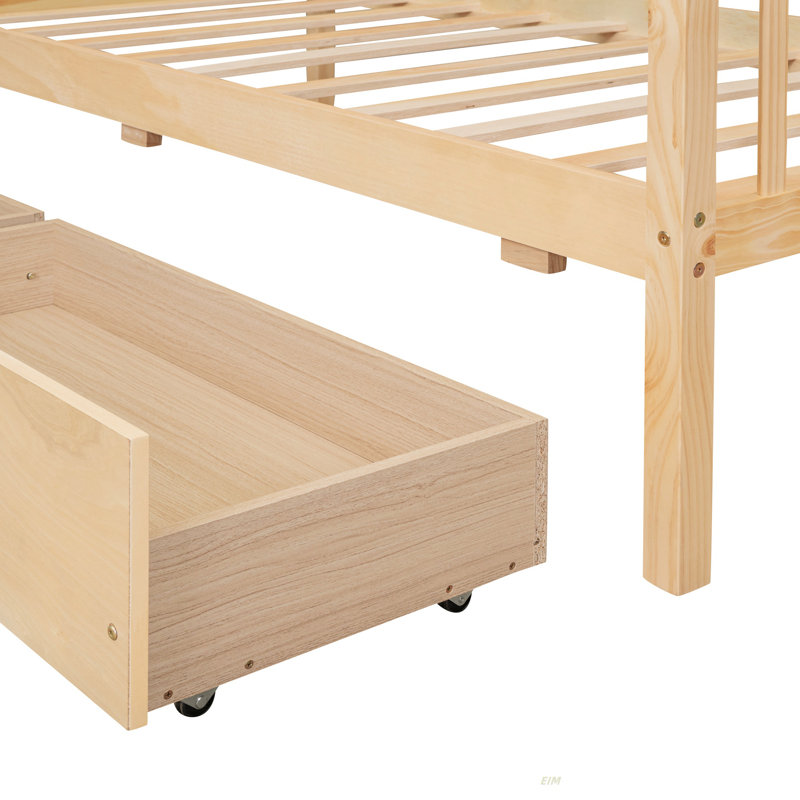 Lit simple en bois avec tiroirs (lit), Naturel
