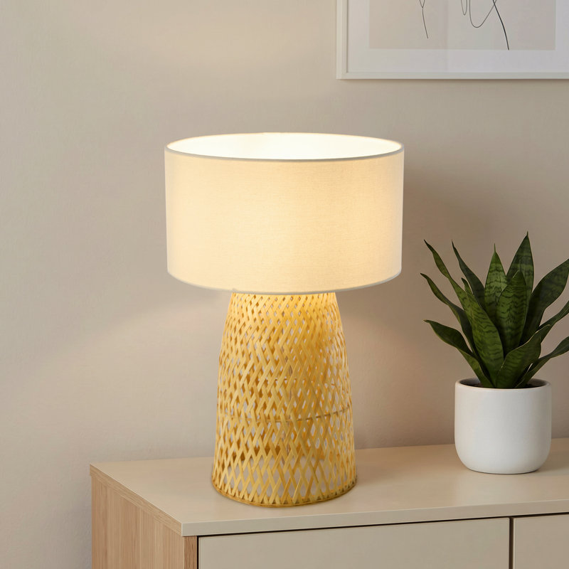 Ensemble de 1 lampe de table en bambou tissé de style Mid-Century, Blanc