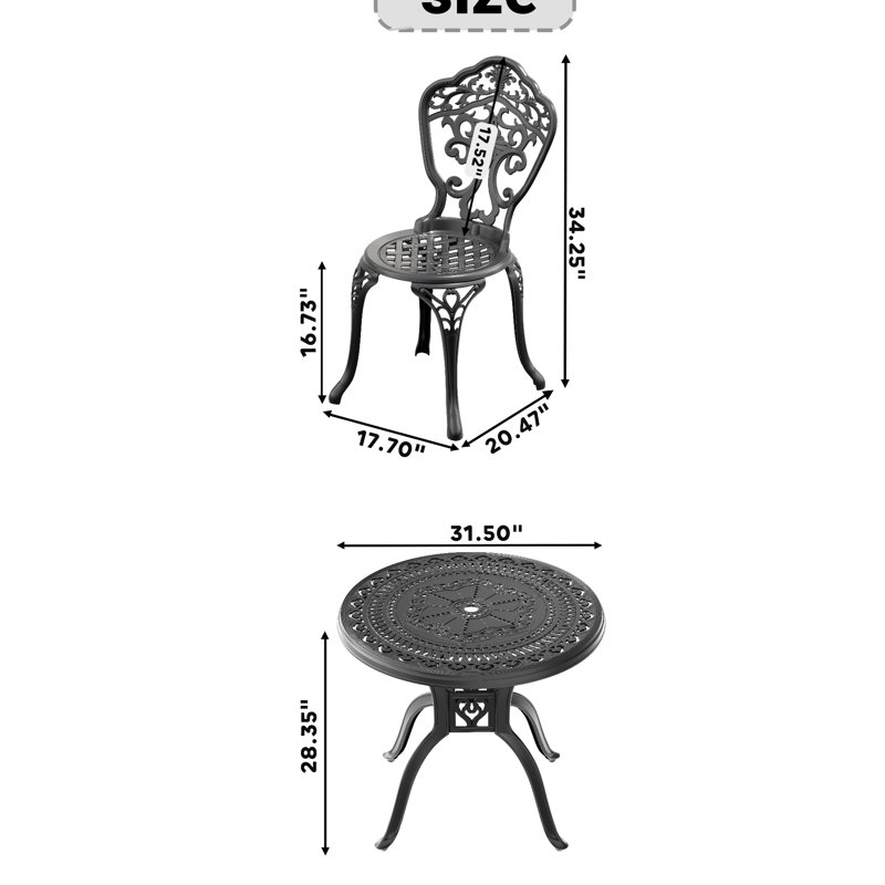 3 ensembles de salle à manger en fonte d'aluminium à l'épreuve des intempéries, noir, conception élégante, pour s'adapter aux changements climatiques, expérience d'assise confortable, ensemble d'assemblage fourni en fonte traditionnelle, résistance, conception ergonomique