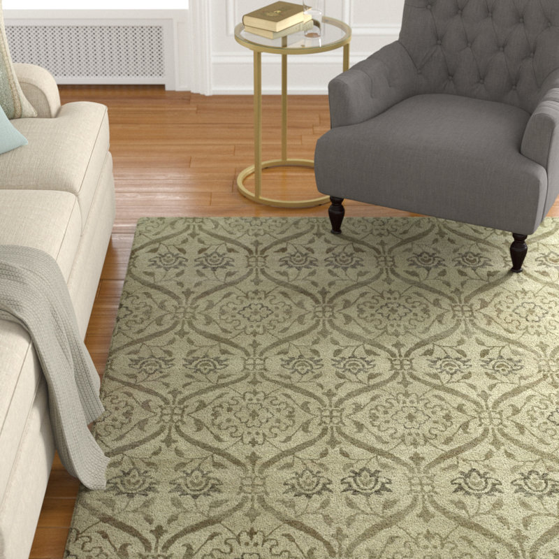 Tapis gris en laine noué à la main Mcallister, Rond 6 pi