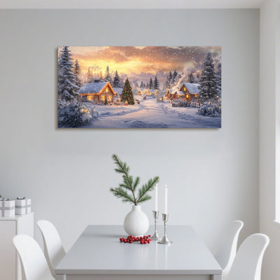 Hiver, art mural, paysage de paysage enneigé, impressions sur toile pour le salon, chambre à coucher, arbres de pin, scène, affiche de campagne, décoration de Noël, œuvre d'art, décoration de la maison