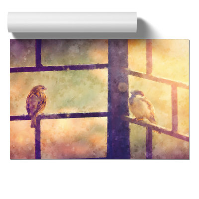 Two Sparrow Birds Painting - Frameless Print