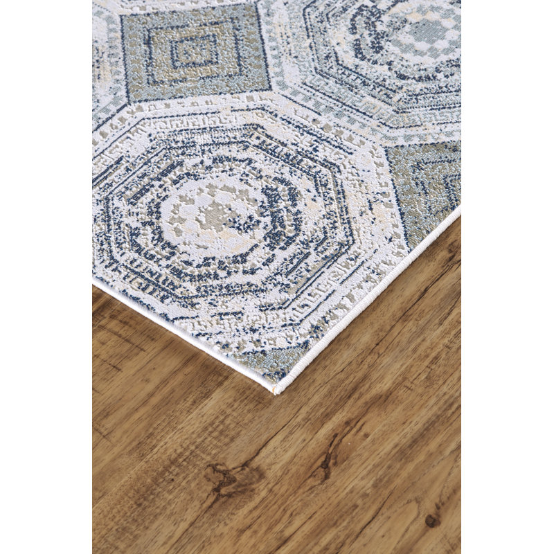 Paulene Geometric White/Sterling Area Rug, Rectangle 10'4" x 13'6"