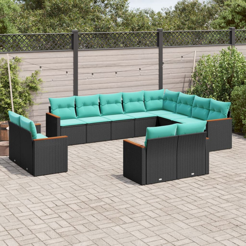  Ensemble de canapé de patio 12 pièces PE rotin noir