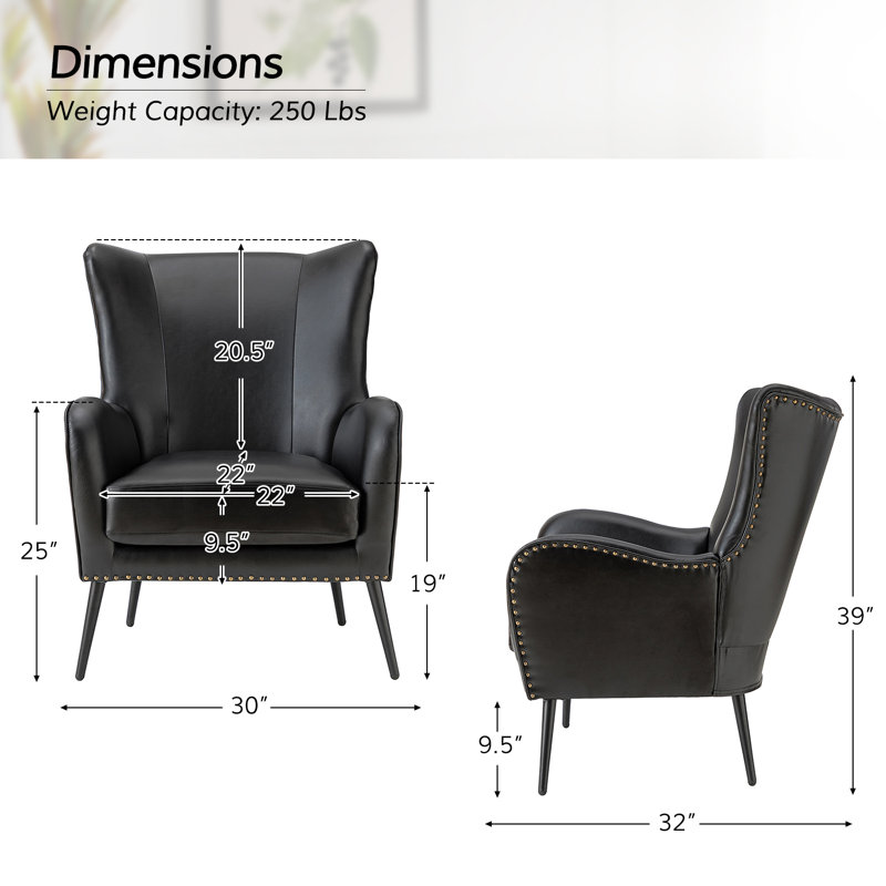 Fauteuil à oreilles 30 po Ebbert, Cuir végétalien noir