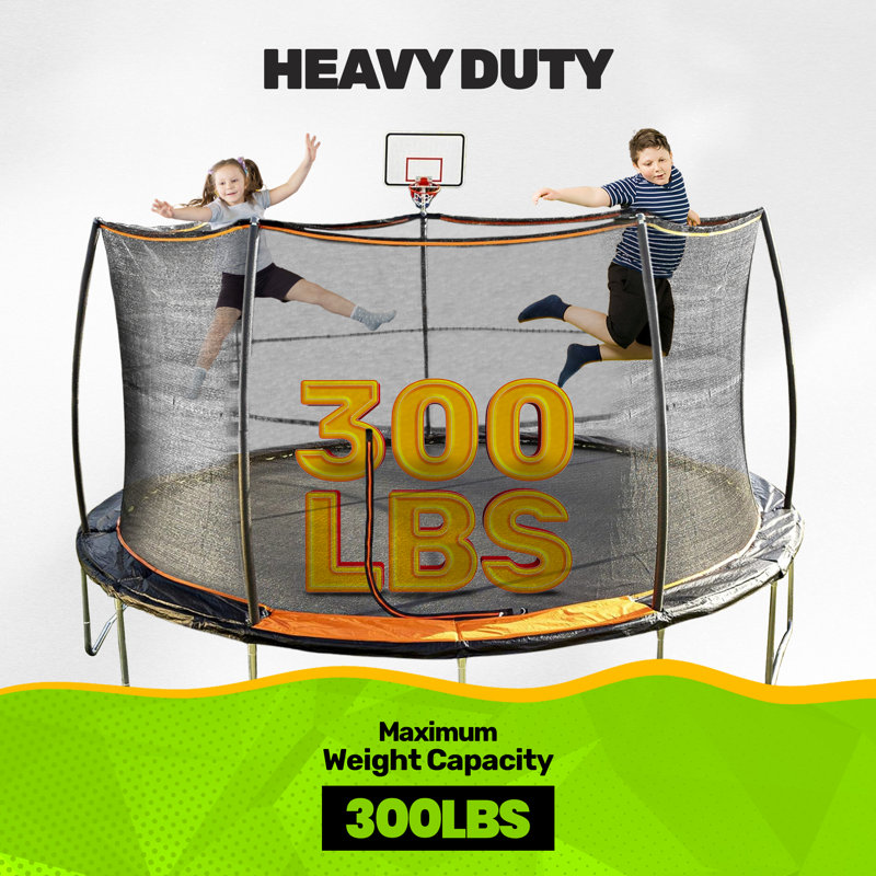15' Black Round Trampoline with Enclosure and Basketball Hoop