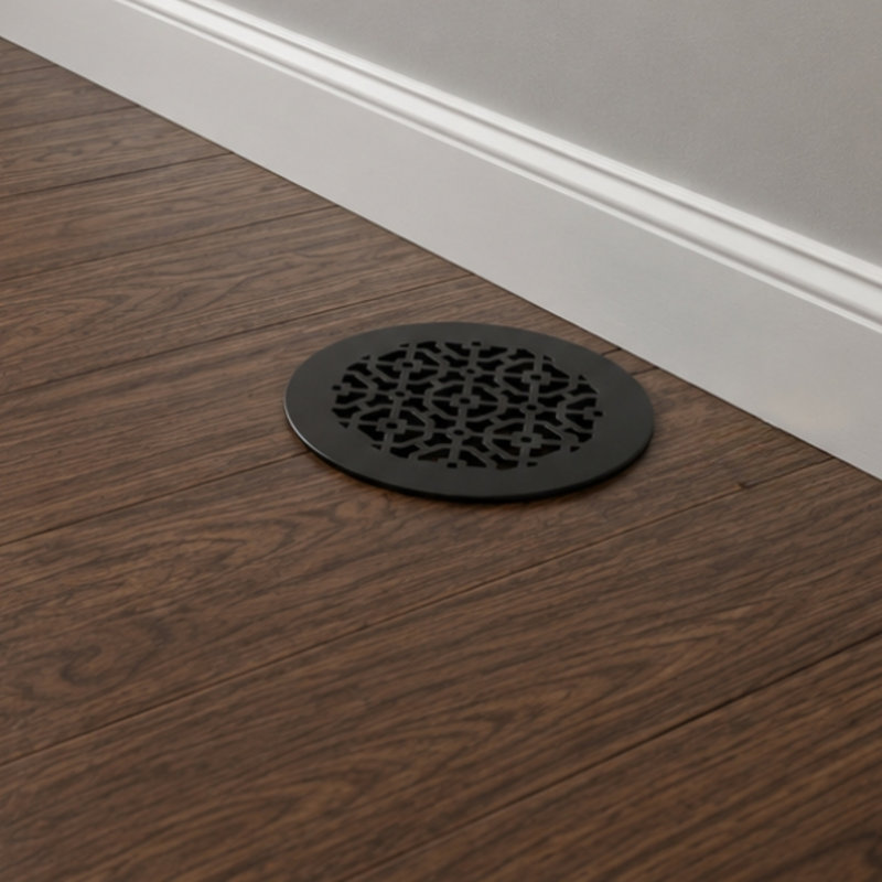 Grille ronde en fonte d'aluminium de 8 po Achtek (8 1/2 po au total) thermolaquée, Noir thermolaqué