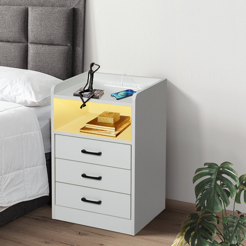 Curtesha 40cm W Manufactured Wood Bedside Table, White