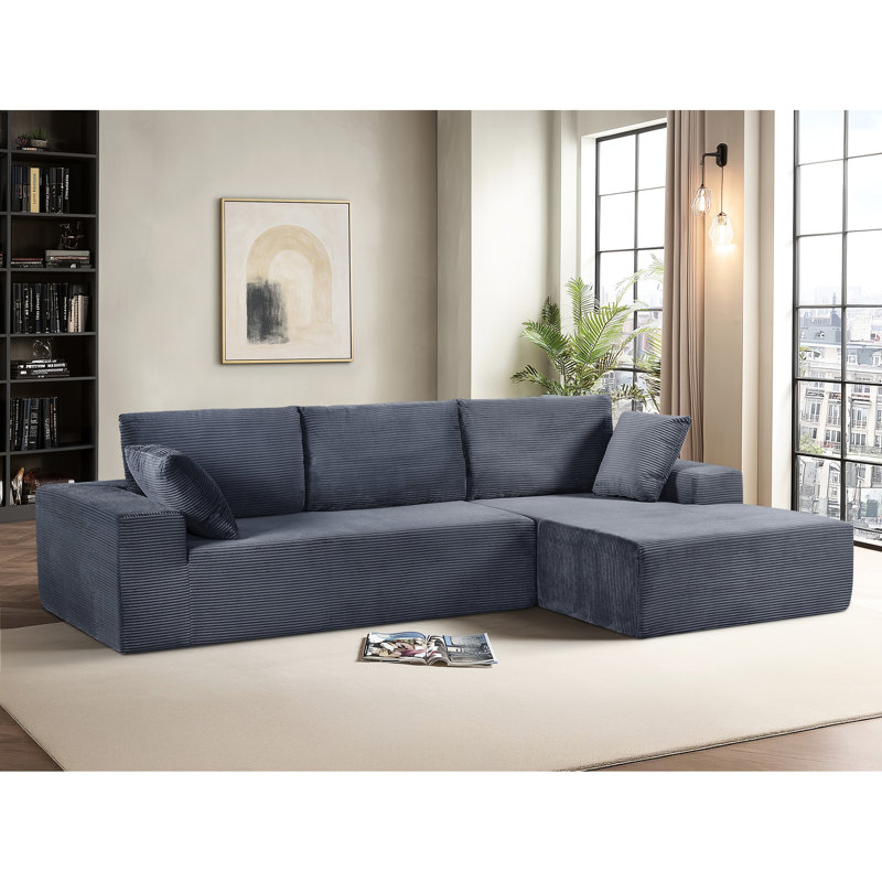 Canapé d'angle convertible gris foncé, en velours côtelé doux, confortable 4 places avec rembourrage en mousse haute densité, idéal pour le salon et la chambre. Aucun montage requis. Confort et détente à la maison.