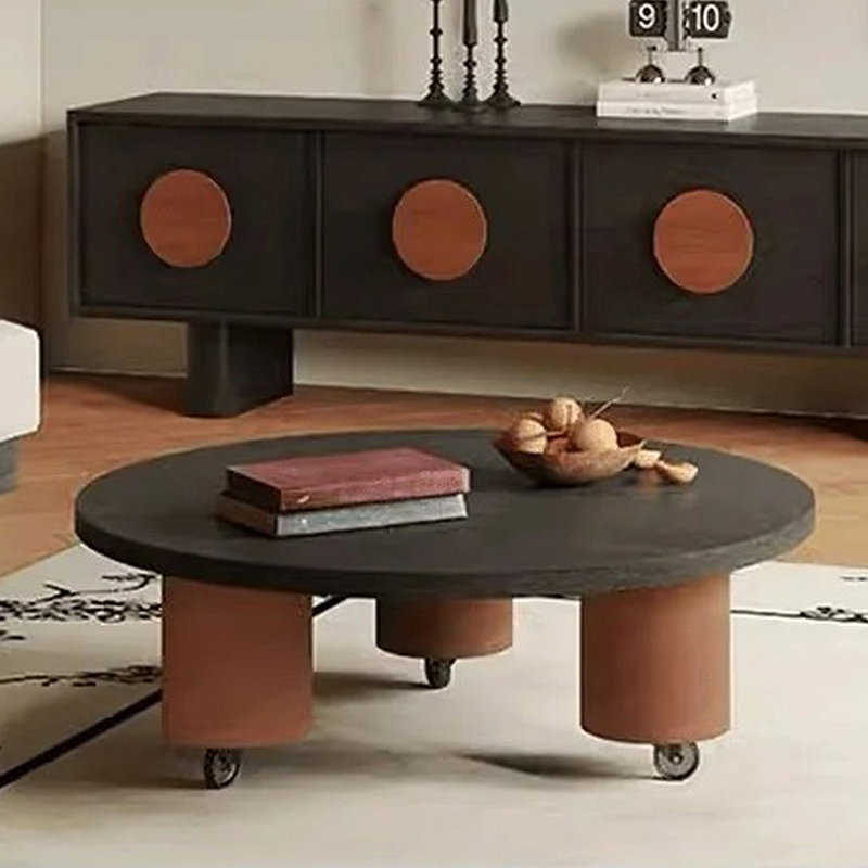 Table à thé ronde en bois massif, H 13,78 po x L 47,24 po x l 47,24 po