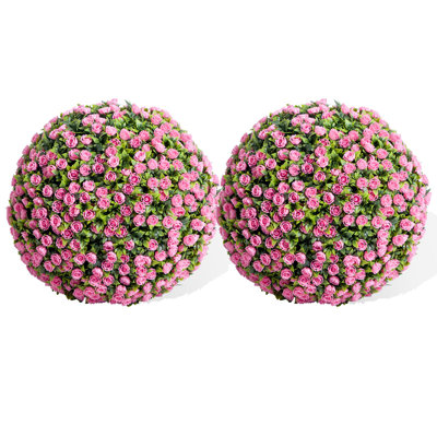 Pink Artificial Topiary Balls (2-Pack) - 22-Inch Faux Flower Balls for Garden or Patio
