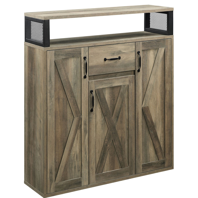 3-Door Rustic Oak Server For Dining - Spacious Shelf Space Dishes Finish Storage With Custom Options