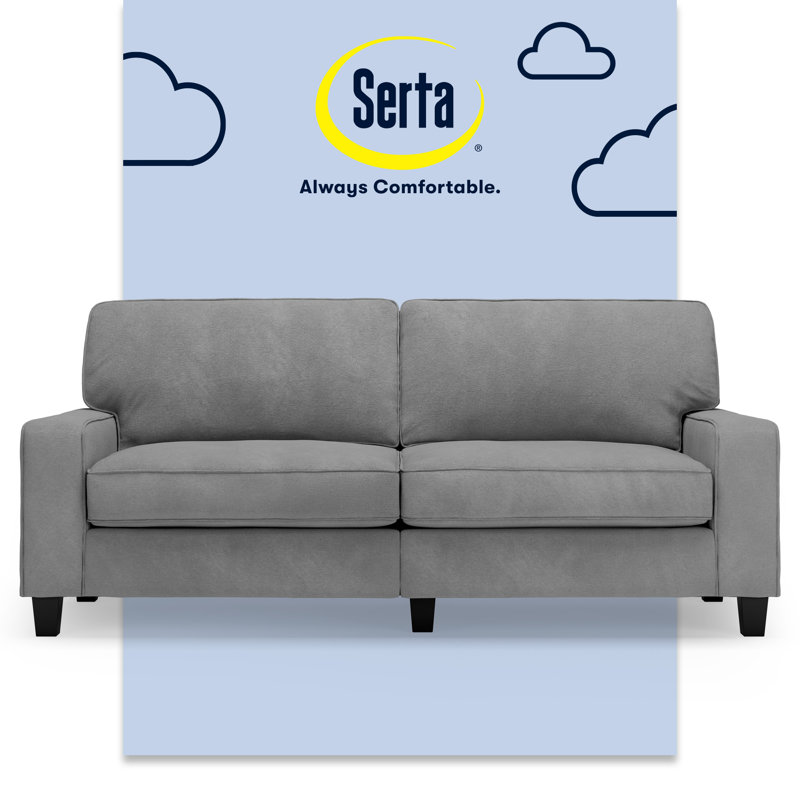 Serta Palisades Track Arm Sofa, Easy Care Fabric, Soft Pillow Back, Pocket Coil Seat Cushions, Glacial Gray Microsuede, 78"