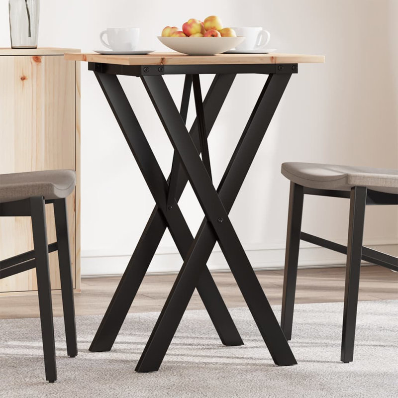 vidaXL Dining Table X-Frame Solid Wood Pine and Steel, 75cm H x 50cm L x 50cm W