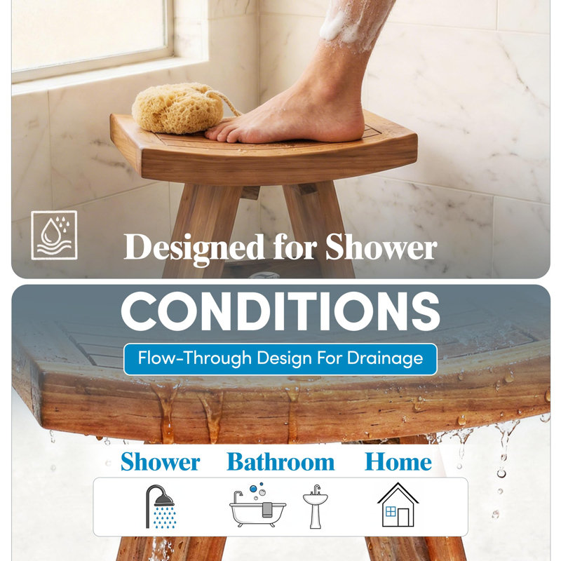 Banc de douche, tabouret en teck de 18 po avec finition résistante à l'eau (teck)