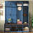 Farmhouse Hall Tree with 4 Hidden Hooks, Walnut Seating Bench, 8-Door Shoe Cabinet & Open Compartments for Entryway-1493611587