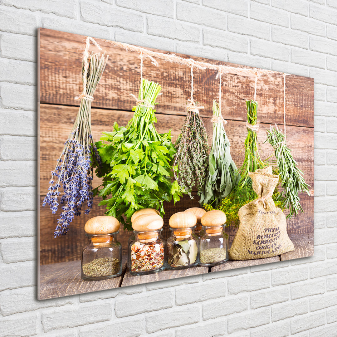 Glasbild Herbs On A String