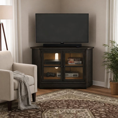 Glass And Oak Wood Corner Tv Stand