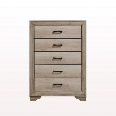 Commode de chambre à coucher 1 pièce avec 5 tiroirs et quincaillerie noire