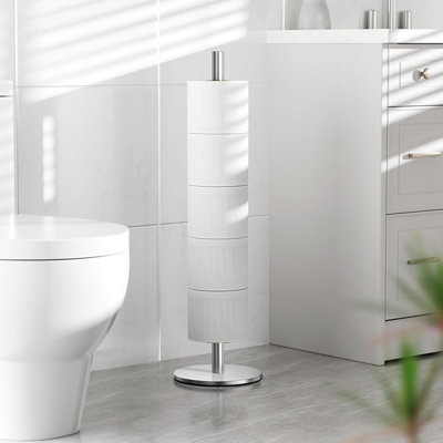 Porte-papier hygiénique sur pied en acier inoxydable - Étagère de rangement pour 5 rouleaux de rechange