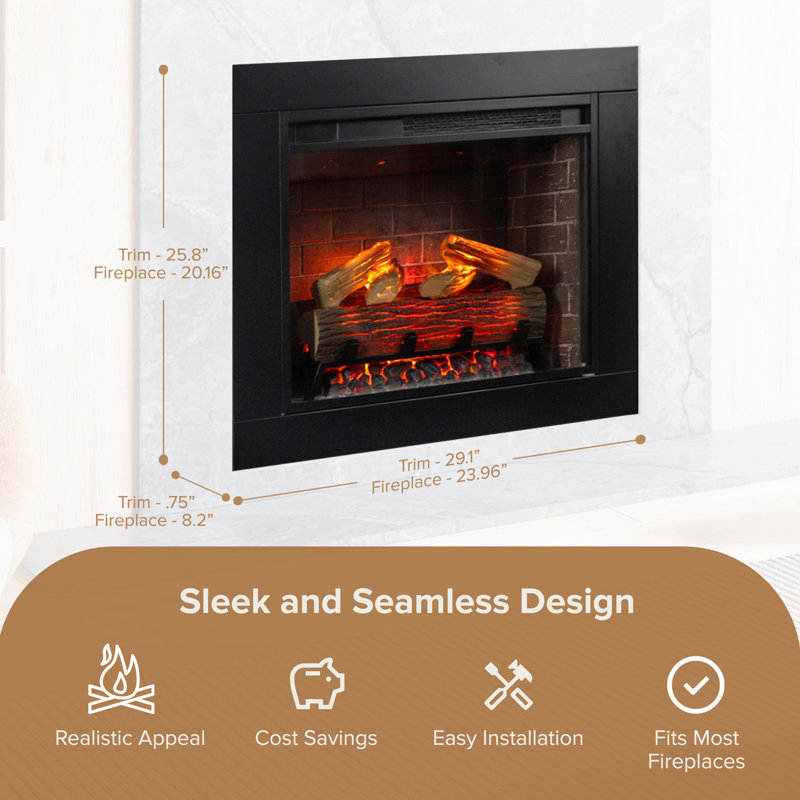 Electric Smart Fireplace with Heat, 23-Inch