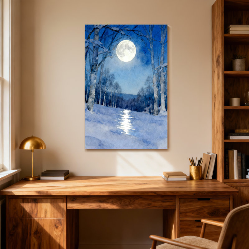 Animals Moonlit Winter Forest Path Scene, 18" H x 12" W
