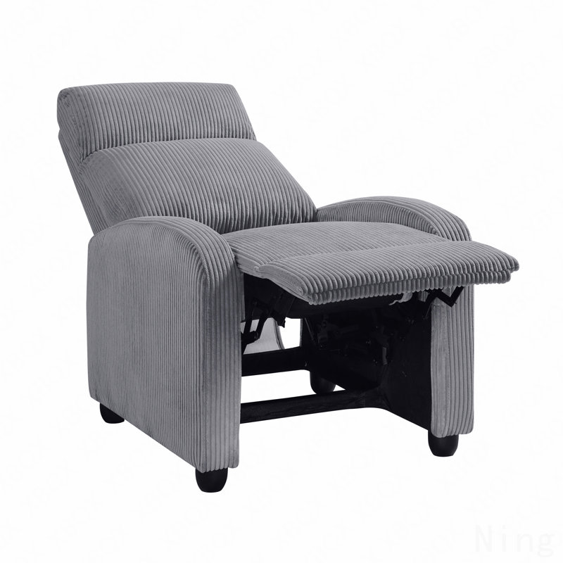Dark Gray Soft Corduroy Modern Push Back Recliner - Solid Wood Frame, Living Room Furniture, Dark Gray