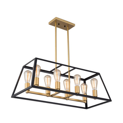 Luminaire suspendu moderne à lustre géométrique 8 lumières noir et doré