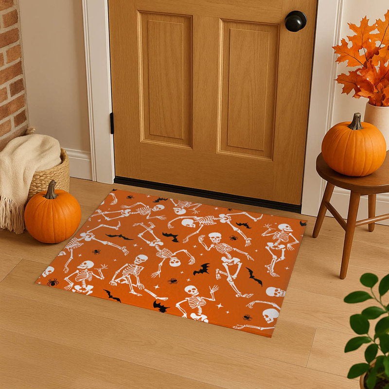 Tapis d'intérieur antidérapant Skeleton Boogie, L 24 po x L 36 po, Orange