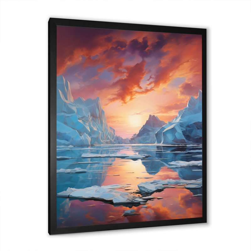 Symphonie glaciaire corail orange Iceberg I - impression, Cadre photo noir, H 20 po x l 12 po x P 1 po
