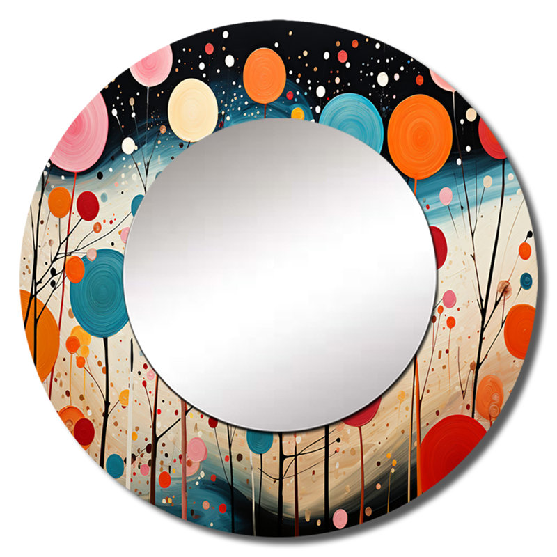 Salba coloré Mid Century Abstract Fusion VII - miroir décoratif moderne de style Mid-Century, miroir mural moderne de style Mid-Century, impression d'art en métal