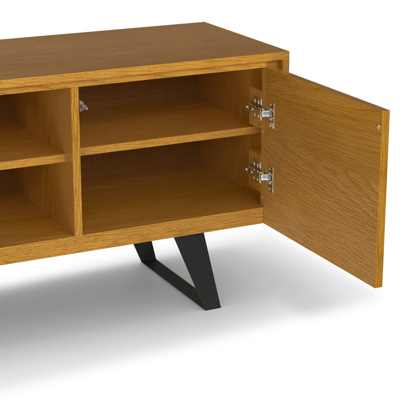 Lowry 63"W Solid Acacia Wood Industrial TV Stand for TVs up to 70" with 2 Cabinets and Open Shelf, Oak