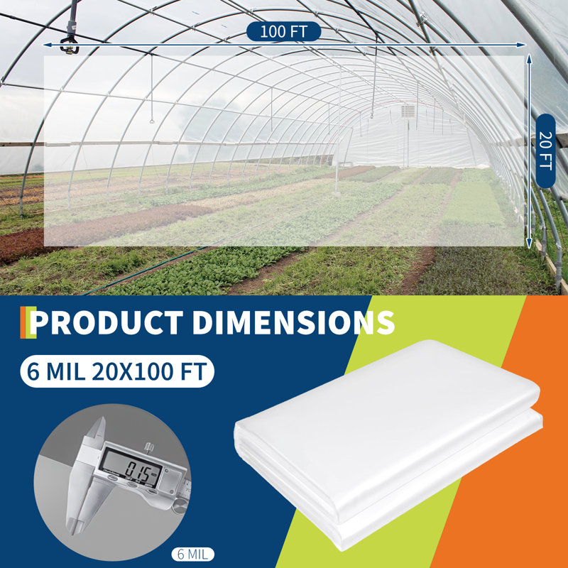 6 Mil Clear Polyethylene Greenhouse Sheeting | UV-Resistant Waterproof Film, 2-Year Anti-Aging, Heavy Duty Cover for Polytunnels, Farms & Gardens