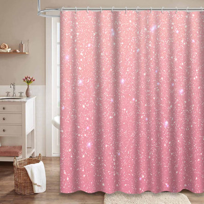 Rideau de douche rose avec 12 crochets