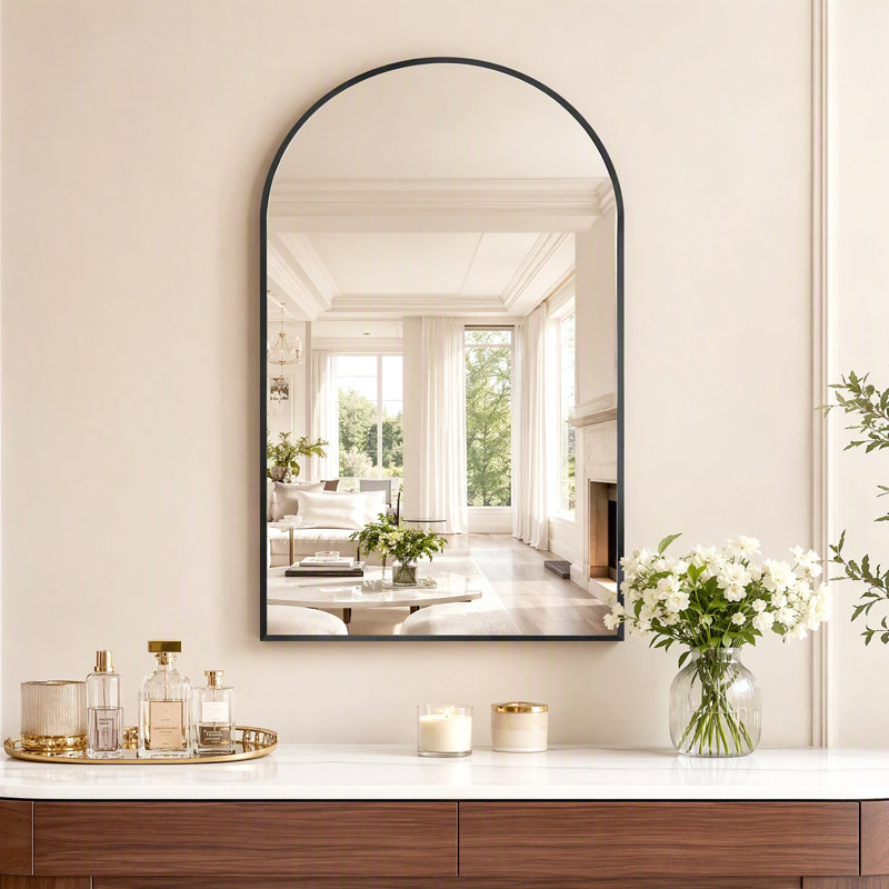 Miroir mural de salle de bain 51 x 76 cm avec cadre en métal, noir, 20 po x 30 po, Noir