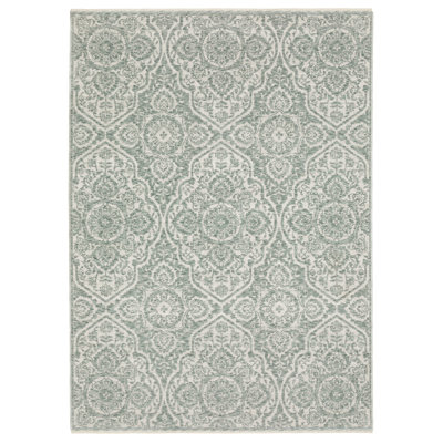 Eidan Global Floral Medallion Teal/ Ivory Area Rug