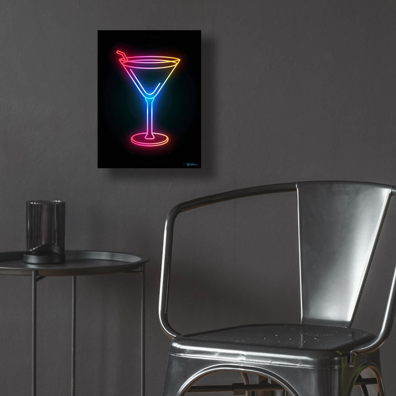 «Neon Martini Glass 2» par Momart, art mural en verre acrylique, 24 po x 36 po, H 16 po x l 12 po x P 0,13 po