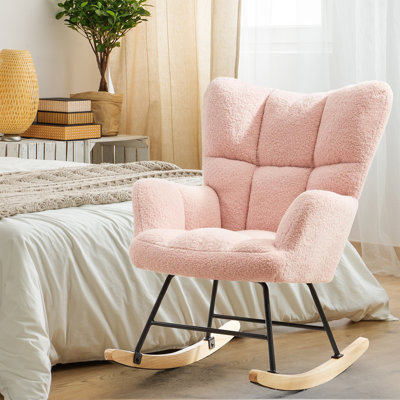 Rocking Chair, Soft Glider, Ergonomic Modern Accent Reading Recliner, Teddy Fabric With Armrest & Wide Backrest For Nursery, Living Room, Bedroom, Bal by George Oliver