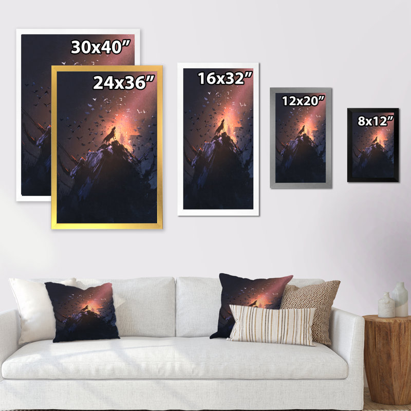 «Video Game Fantasy Wolf on Rock», reproduction de cadre photo sur toile, H 20 po x l 12 po x P 1 po, Cadre noir