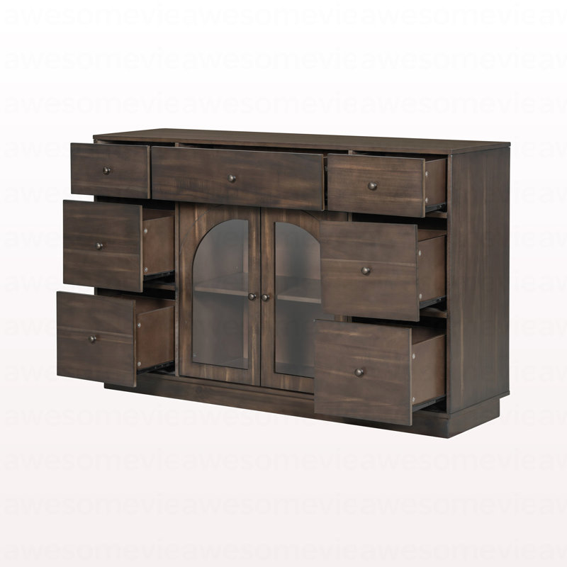 Cabinet With Storage For Living And Dining Room Entrance, Large Size, 2 Doors And 7 Drawers, Dark Brown, Dark Brown