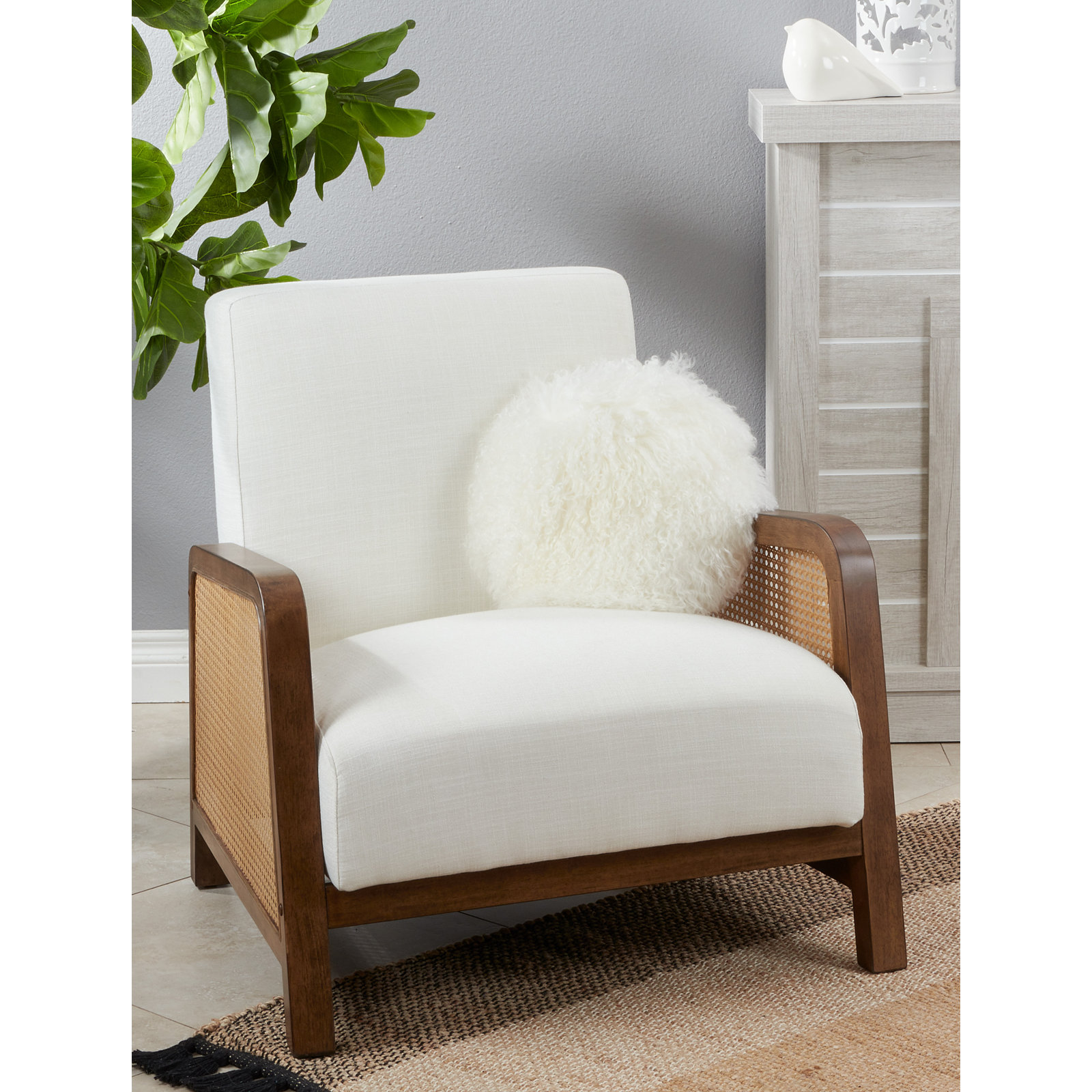 Mongolian Lamb Pillows Throw Pillow, Ivory, 13"H x 13"W