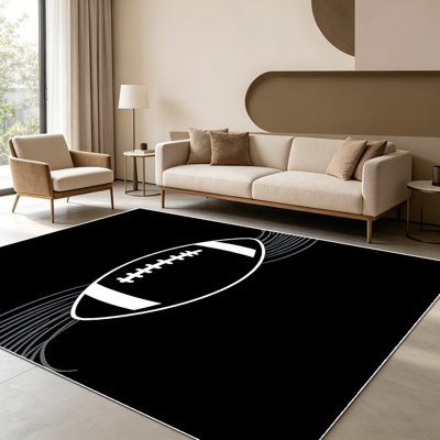 1PC Rugby Football Minimalist Black & White Line Art style area rugs for Living Room, Soft and Comfortable, Suitable for all seasons, easy-to-maintain, machine washable Indoor floor mat, Under Table Farmhouse suitable for dining table, entryway,