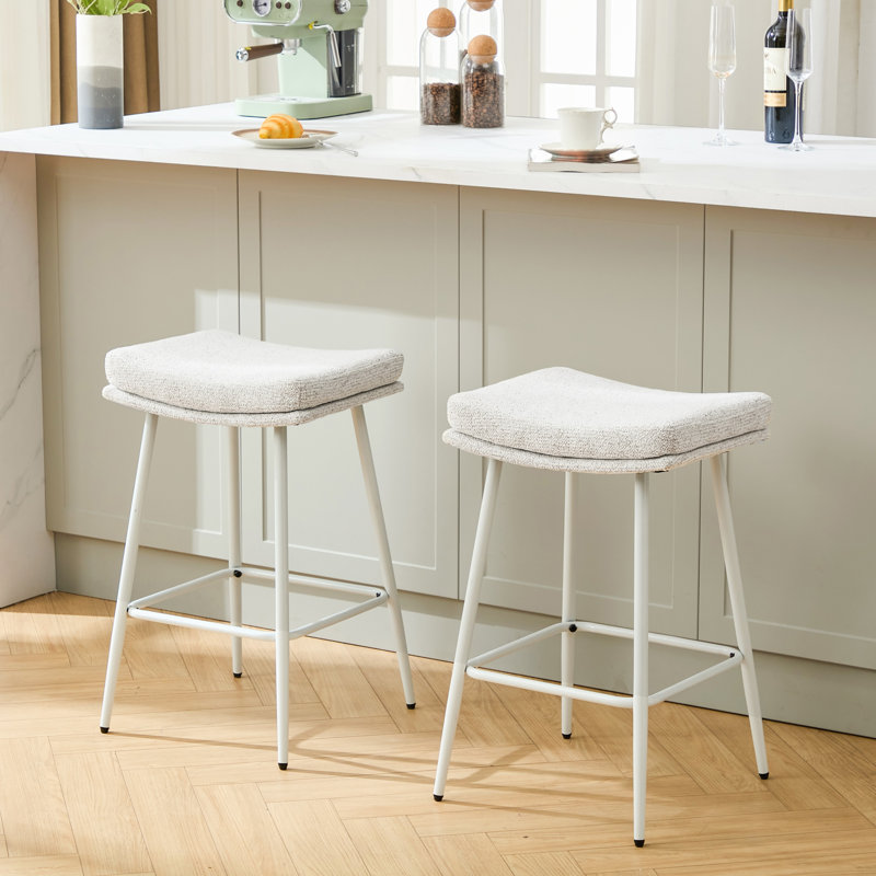 Upholstered 26" Backless Saddle Barstools, 2, White