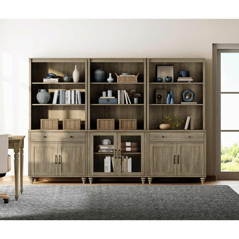 Scarlett 72.1"H X 101.6"W Bookcase With Drawers And Cabinets, Tall Book Case With Open Book Shelfs, Large Wood Bookcases Farmhouse Bookshelves For Living Room Bedroom Home Office Kitchen, 72''