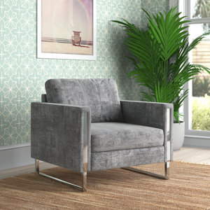 Aksha Velvet Metal Frame Accent Lounge Chair