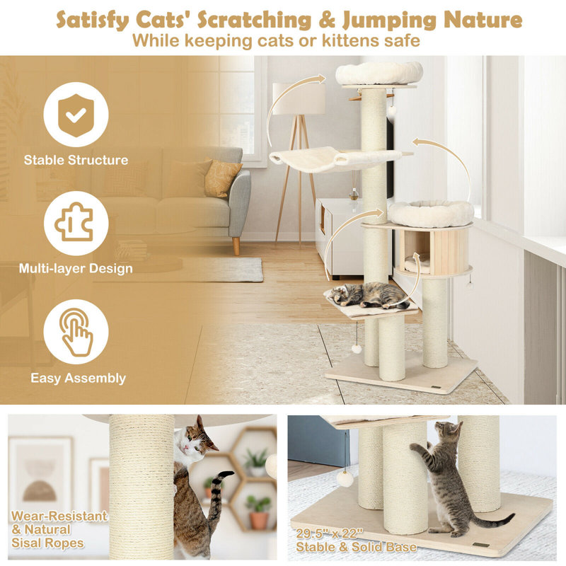Aylisha 68.5'' Tall Natural Pine and Birch Cat Tree
