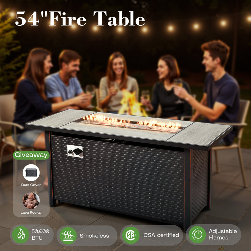 Emanuell 7 - Person Wicker Outdoor Conversation Set, Patio Sofa Set with Fire Pit and Cushions, Light Gray