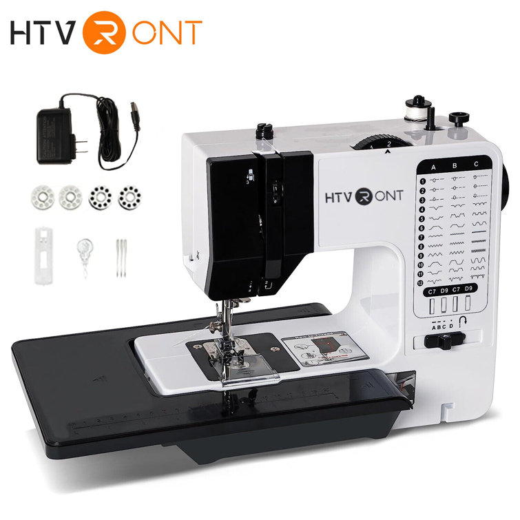 HTVRONT Mini Sewing Machine with Extension Table, Dual Speed Portable Sewing Machine for Beginners with Light, Sewing Kit for Household Use