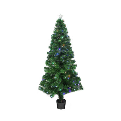 4' Pre-Lit Potted Fiber Optic Artificial Christmas Tree Multicolor LED Lights