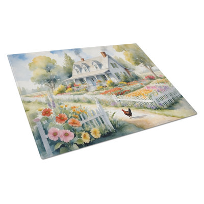 Chicken Farmhouse Garden Glass Cutting Board